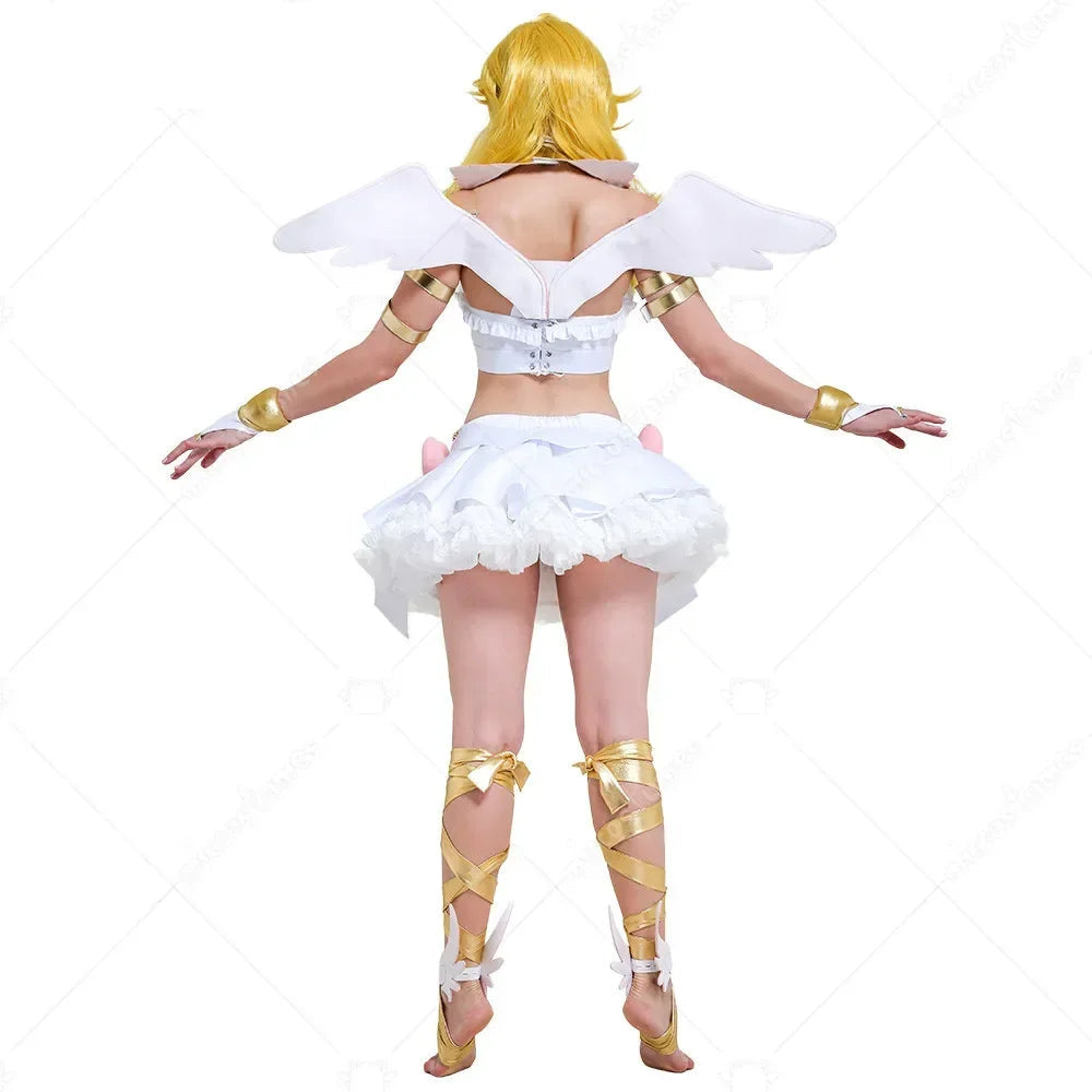 White Anime Cosplay Costume Set for Women – Winged Top, Skirt, Leg Straps & Accessories (S–XL)