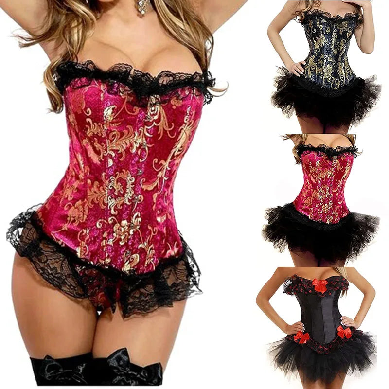 Plus Size Steampunk Corset – Lace-Up Overbust Bustier Waist Cincher in S–6XL