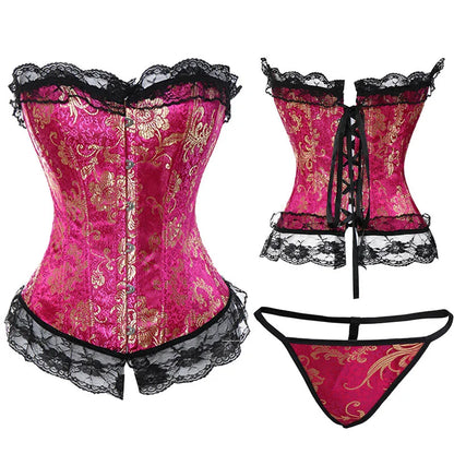 Plus Size Steampunk Corset – Lace-Up Overbust Bustier Waist Cincher in S–6XL