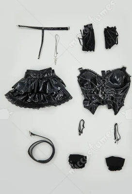 Gothic Misa Cosplay Lingerie Set – Black Cami Top, Mini Skirt, Sleeves, Stockings & Accessories