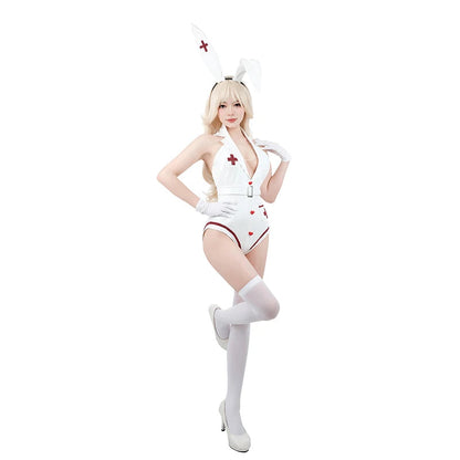 Nun Bunny Girl Cosplay Costume – Halloween Party Outfit with Jumpsuit, Gloves, Headwear, and Tail for Women