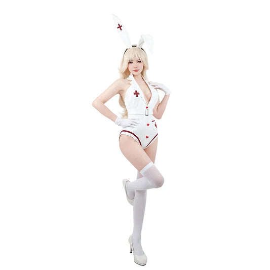 Nun Bunny Girl Cosplay Costume – Halloween Party Outfit with Jumpsuit, Gloves, Headwear, and Tail for Women