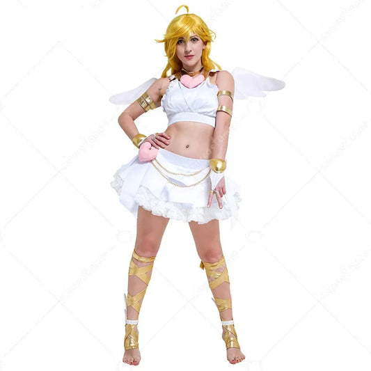 White Anime Cosplay Costume Set for Women – Winged Top, Skirt, Leg Straps & Accessories (S–XL)