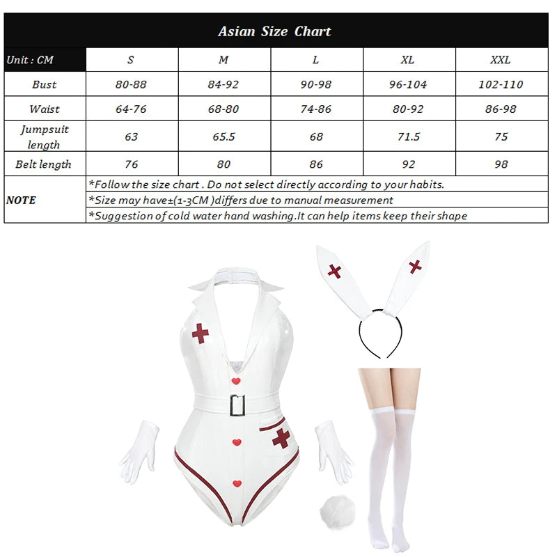 Nun Bunny Girl Cosplay Costume – Halloween Party Outfit with Jumpsuit, Gloves, Headwear, and Tail for Women
