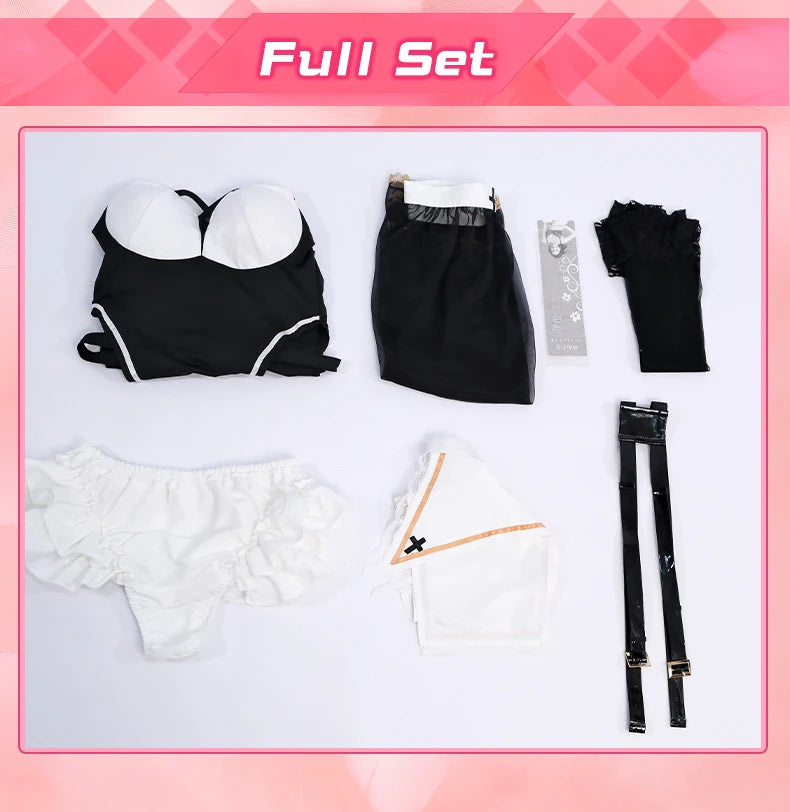 Sexy Nun Halloween Costume Set for Women – Black Dress, Belt, Stockings, Headscarf & Accessories