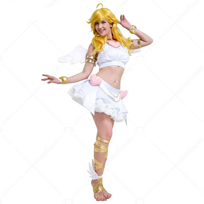White Anime Cosplay Costume Set for Women – Winged Top, Skirt, Leg Straps & Accessories (S–XL)
