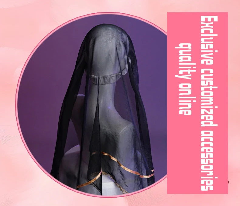 Sexy Nun Halloween Costume Set for Women – Black Dress, Belt, Stockings, Headscarf & Accessories